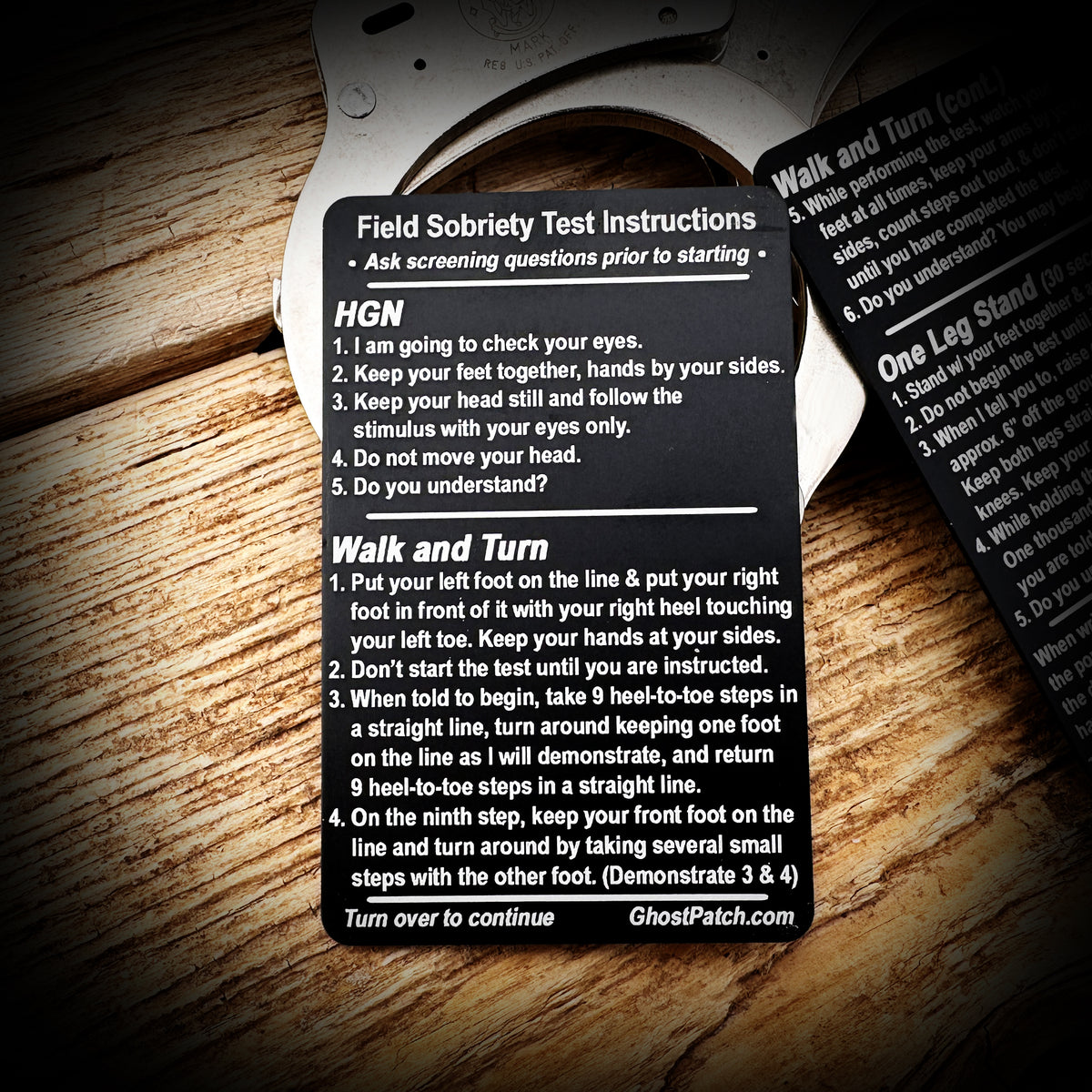 Aluminum Standardized Field Sobriety Test Instruction Patrol Card