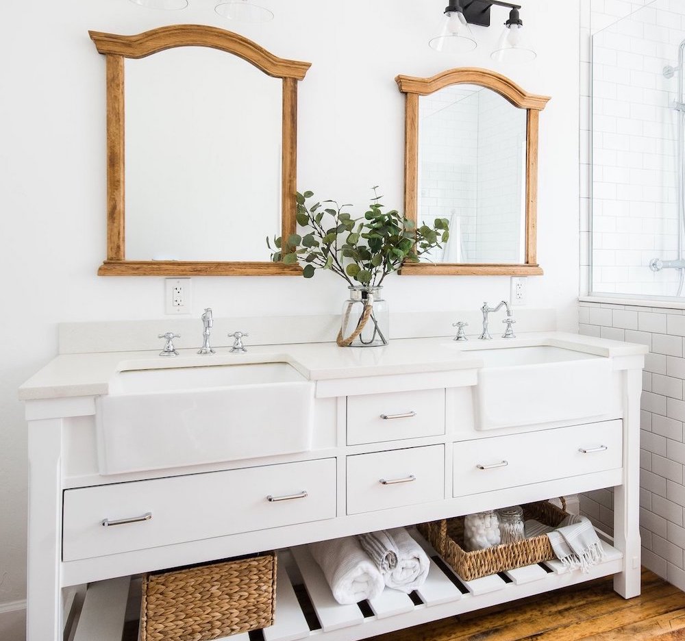 Charlotte Farmhouse White Double Sink Bathroom Vanity by Kitchen Bath Collection