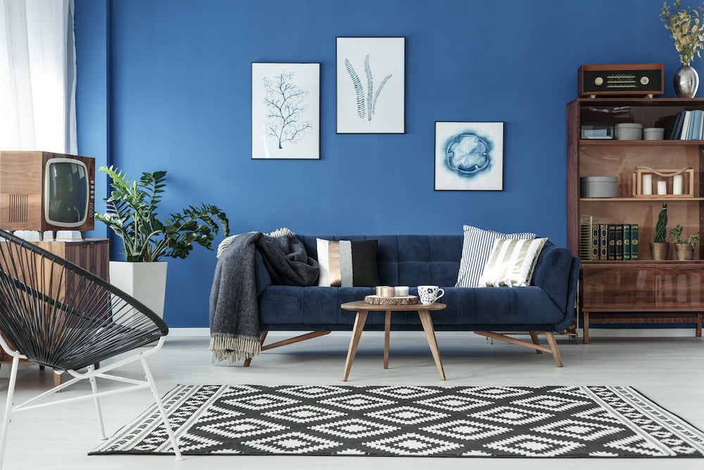 Living Room Blue Painted Walls