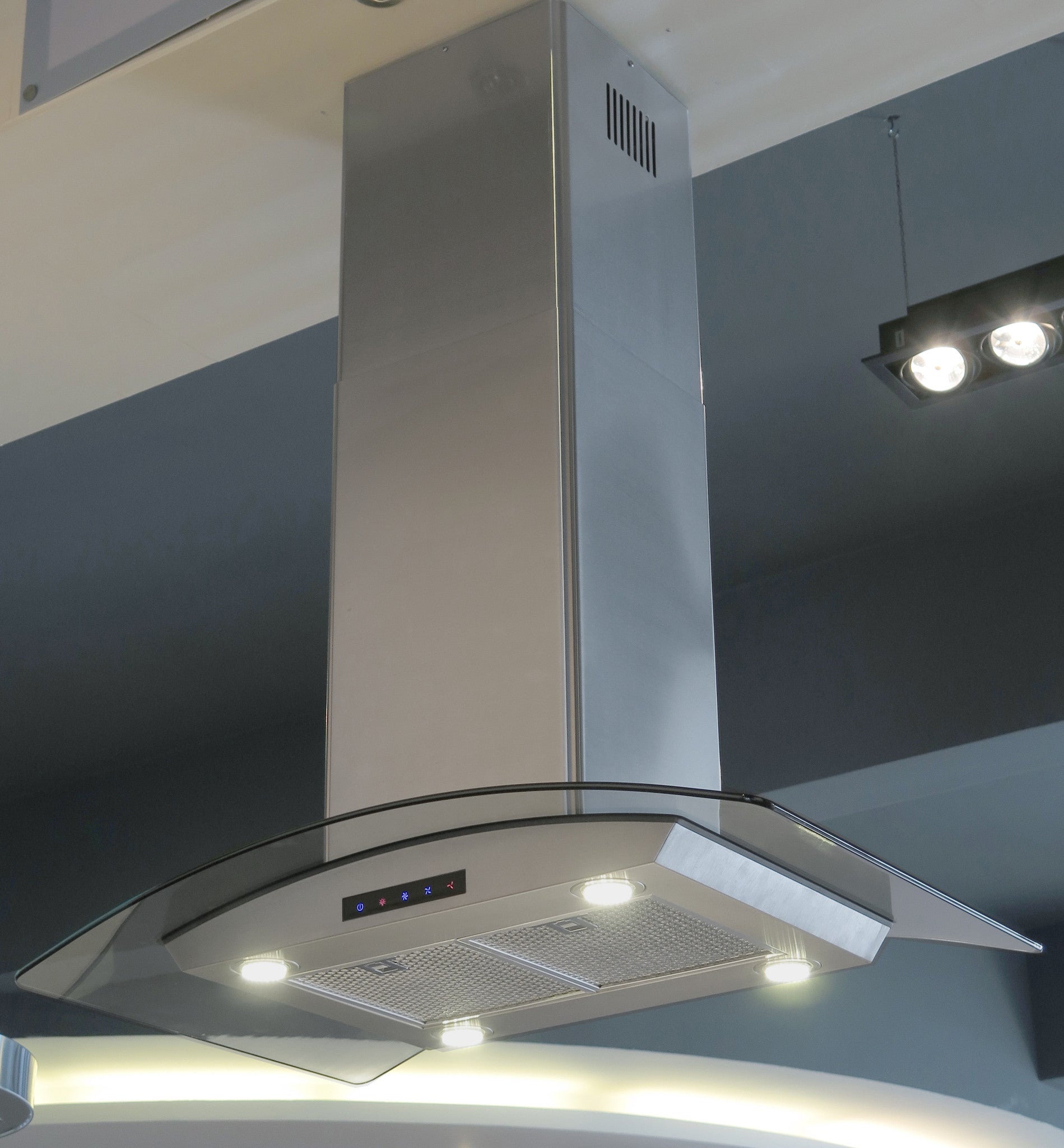 36-inch Stainless Steel Island Hood with Arched Glass (Model ISL90A-LED)