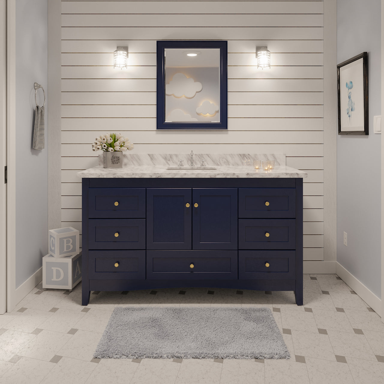 single bathroom sink with cabinet