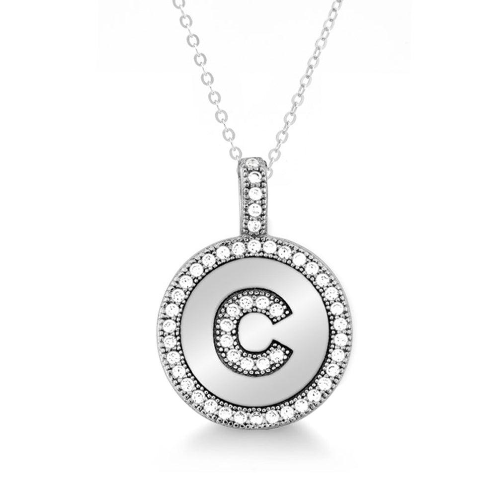 sterling silver cubic zirconia initial pendant necklace