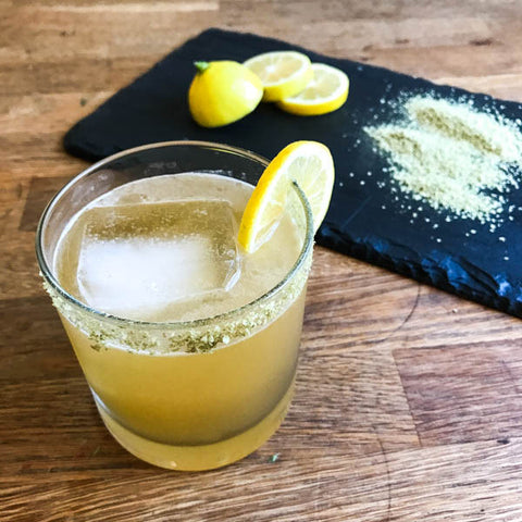 Sake Penicillin Cocktail with Matcha Rim