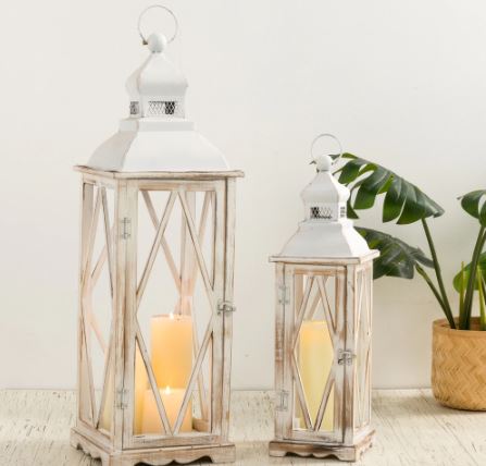 Wood Metal LANTERN Set of 2 Home Decor Holiday Gifts Transpac Home and Garden 