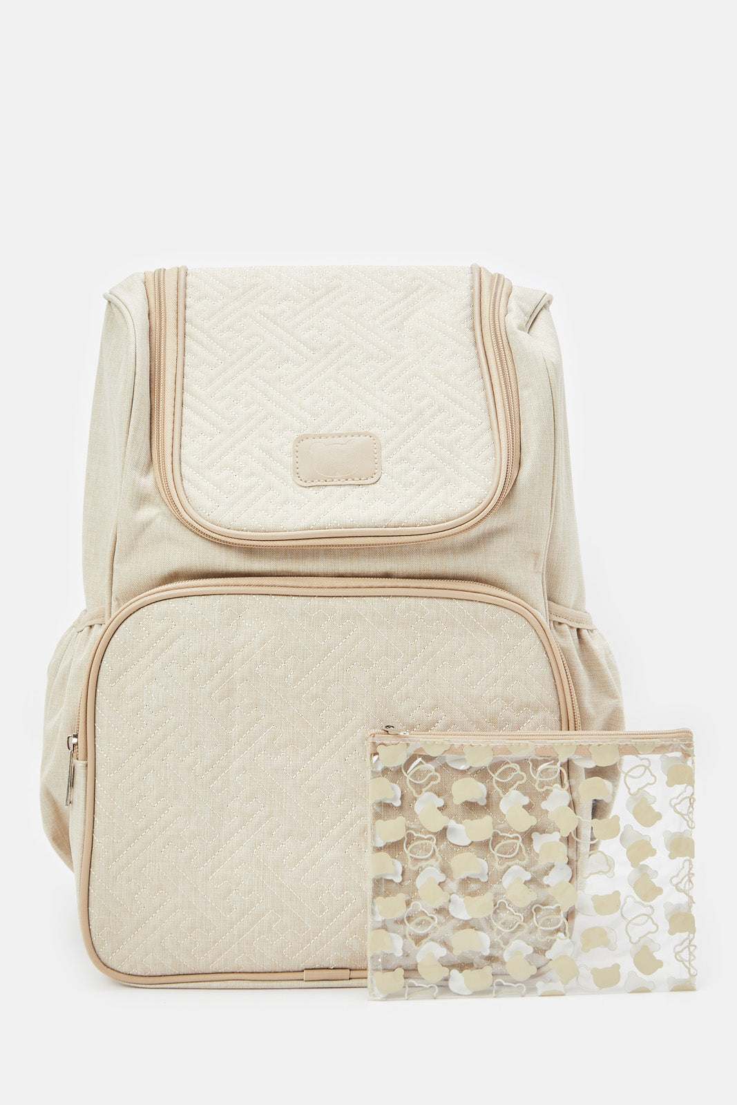 

Beige Embellished Diaper Backpack (2 Piece)