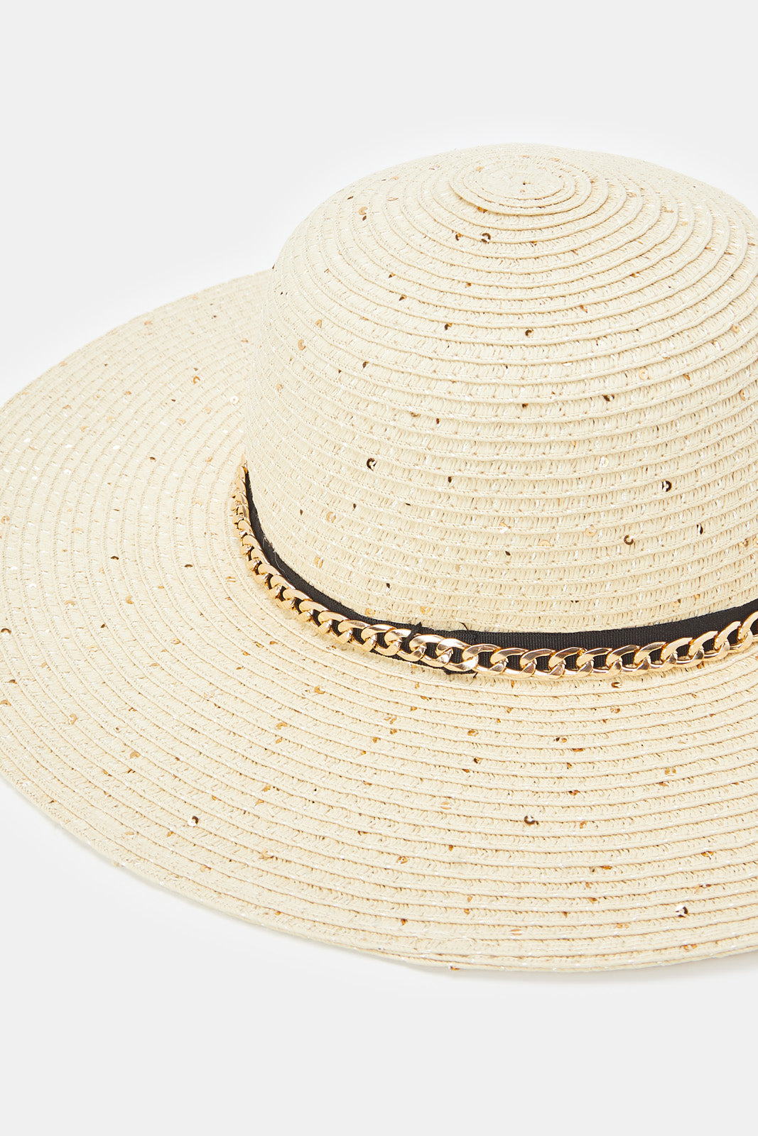 

قبعة شمس مزينة باللون البيج للنساء