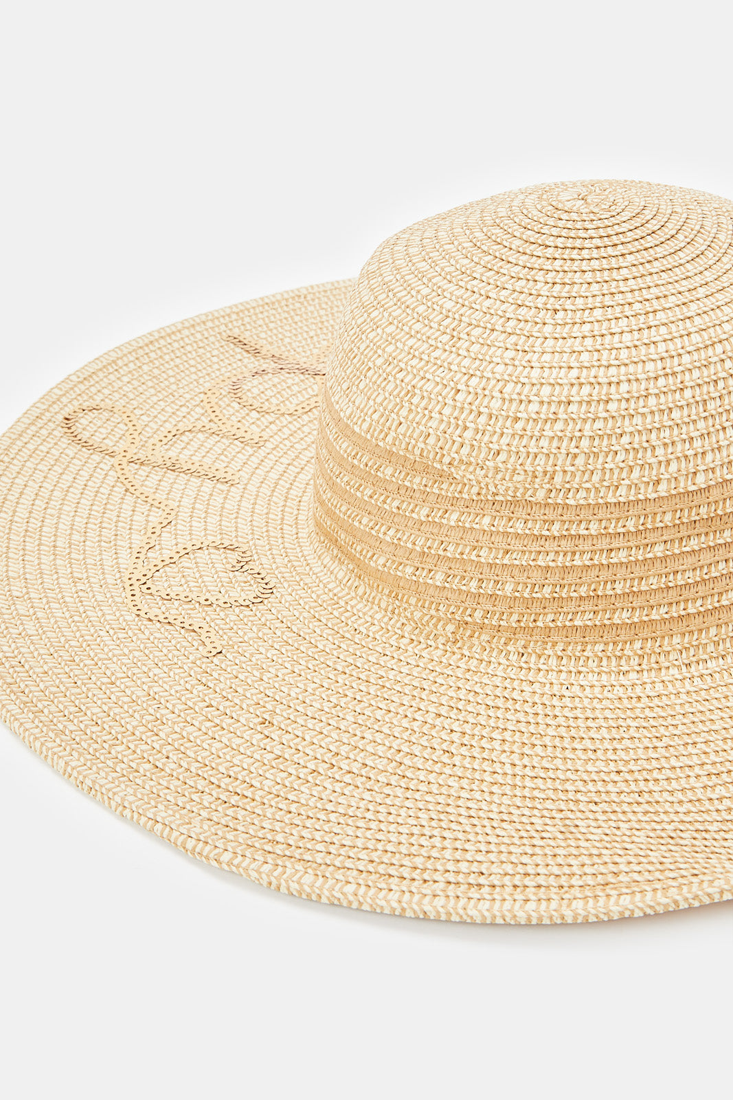 

قبعة شمس مزينة باللون البيج للنساء