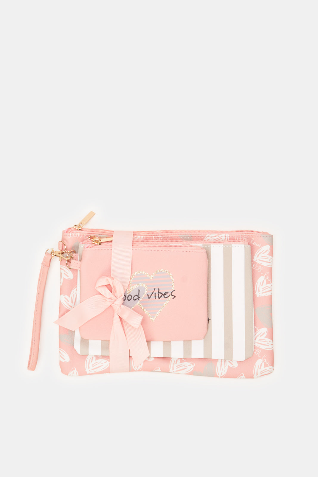 

Women Pink Printed Cosmetic Bag (Pack of 3)