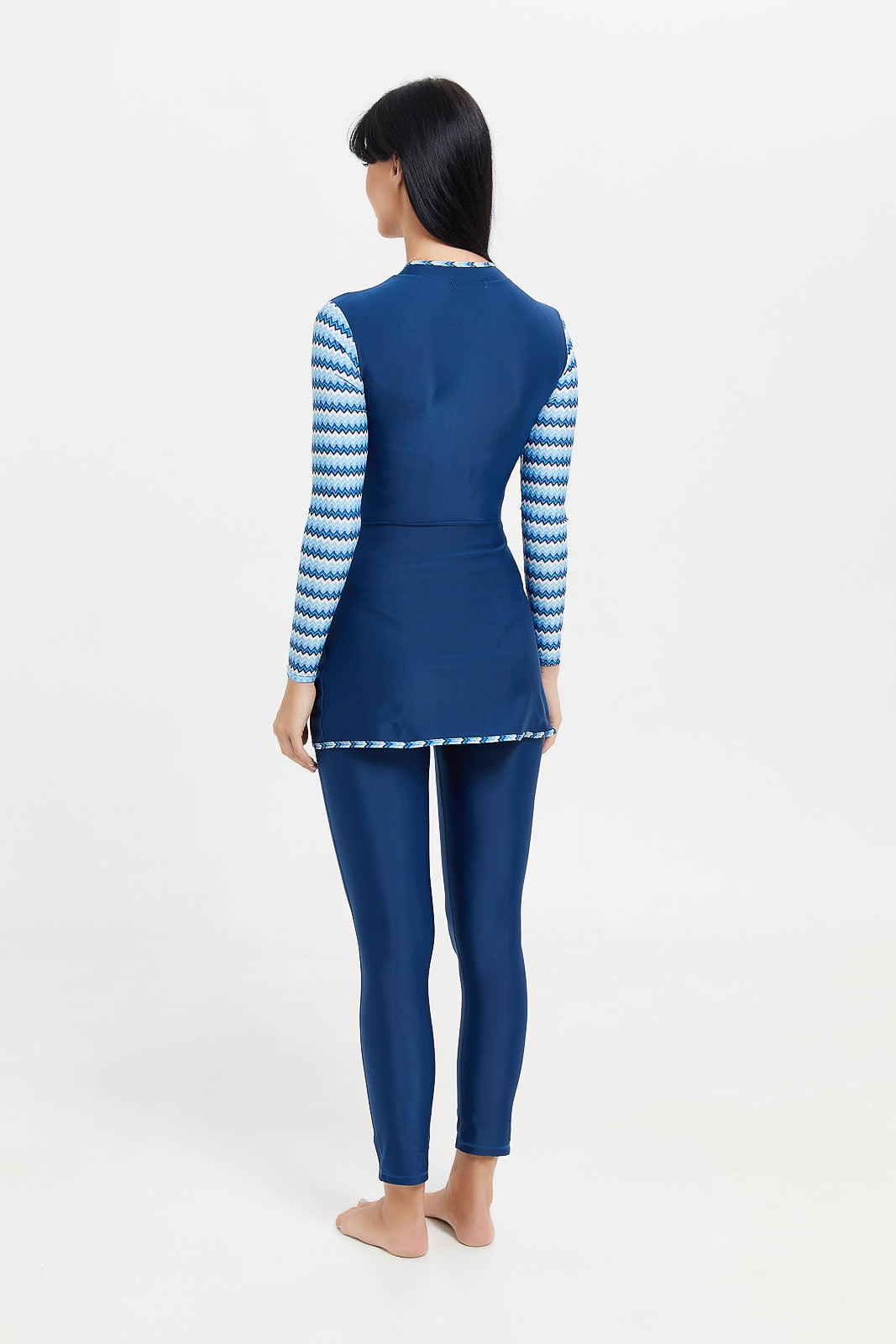 

Women Blue Striped Swim Burkini Set (2 Piece