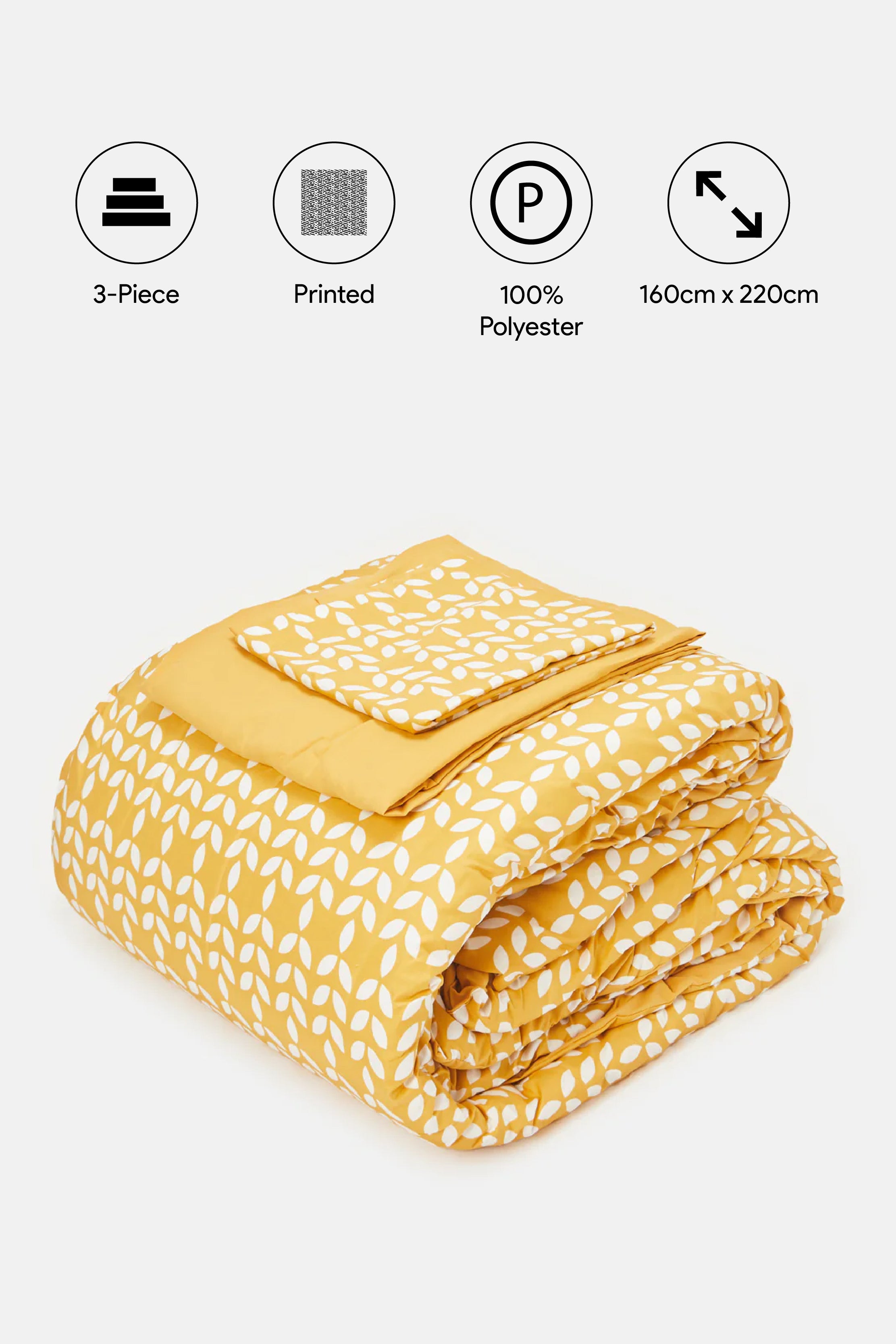 

Yellow 3 Piece Leaves Printed Comforter Set ( Size
