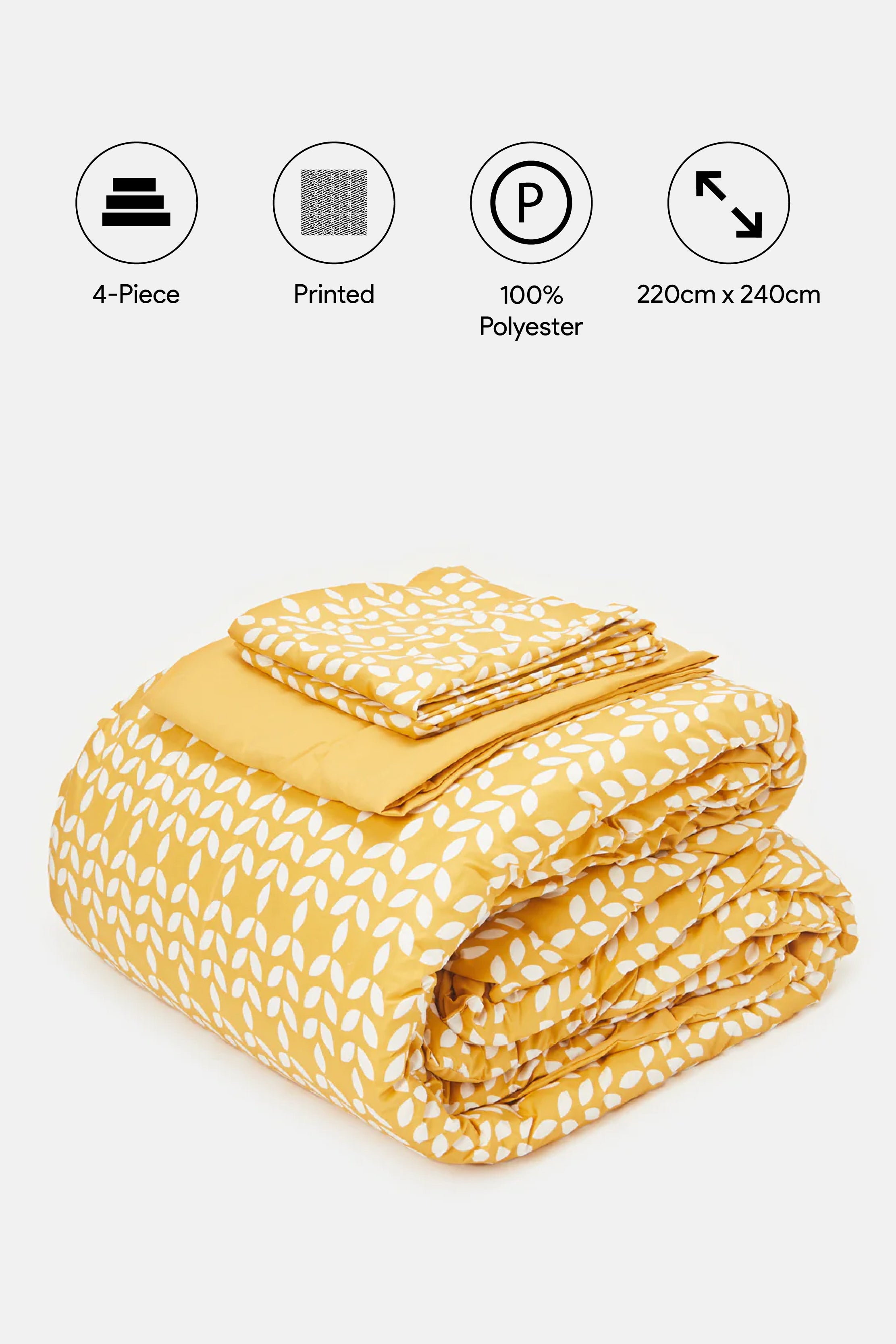 

Yellow 4 Piece Leaves Printed Comforter Set ( Size