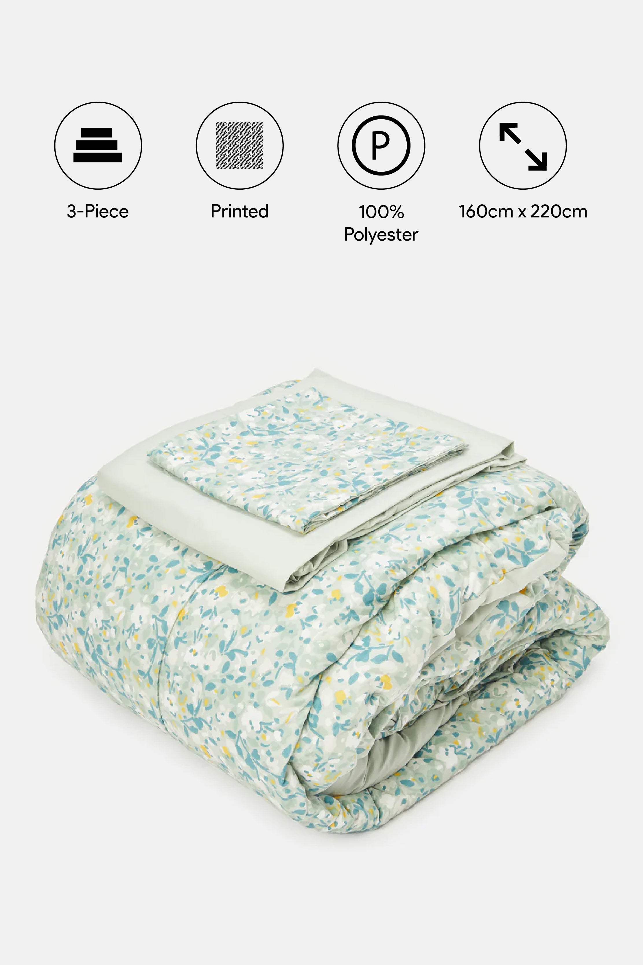 

Green 3 Piece Floral Printed Comforter Set ( Size