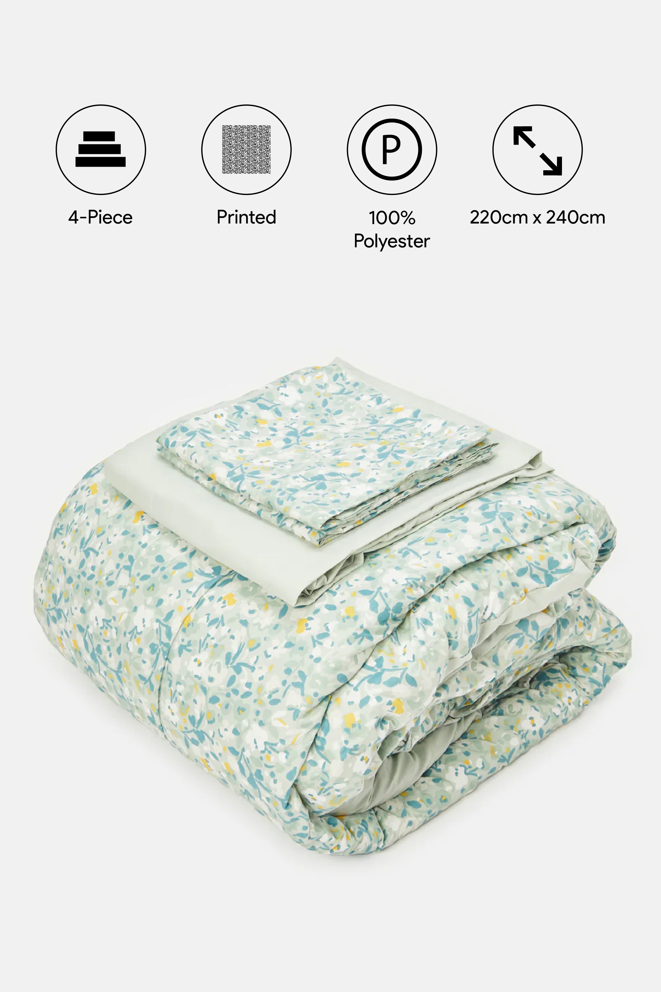 

Green 4 Piece Floral Printed Comforter Set ( Size