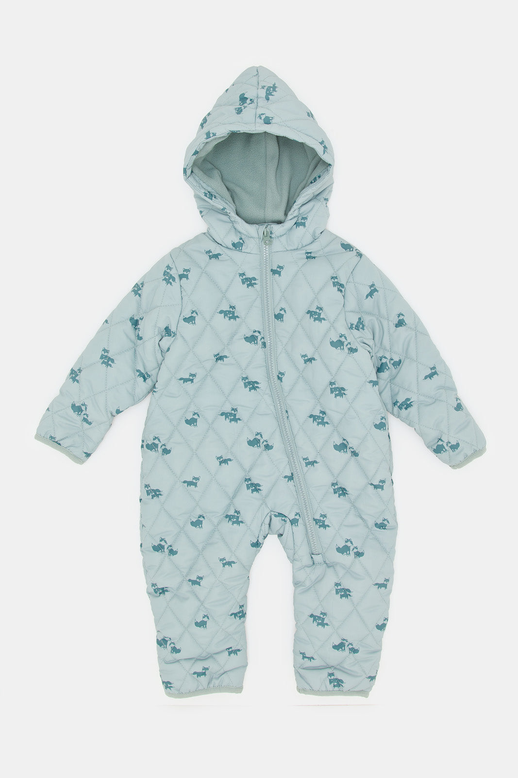 

Babies Teal Printed Hooded Jumpsuit Coat