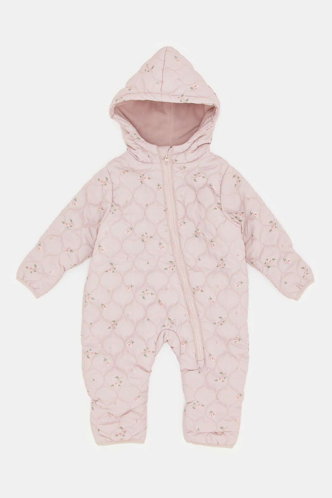 

Babies Pink Printed Hooded Jumpsuit Coat