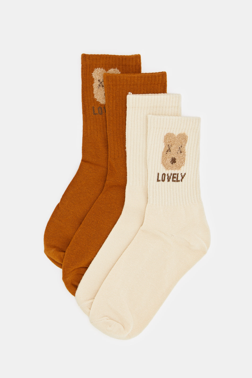 

Senior Girls Beige And Brown Printed Fluffy Socks (2 Pairs)