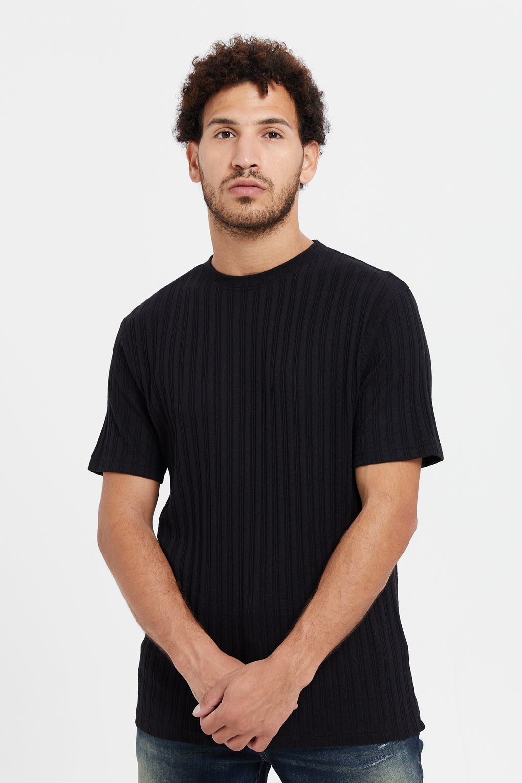 

Men Black Jacquard Knit T-Shirt
