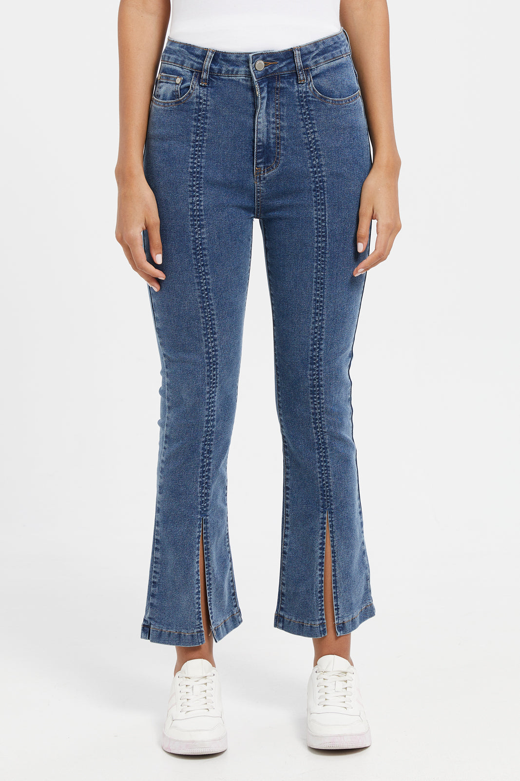 

Women Blue Flare front slit High Waist Jeans