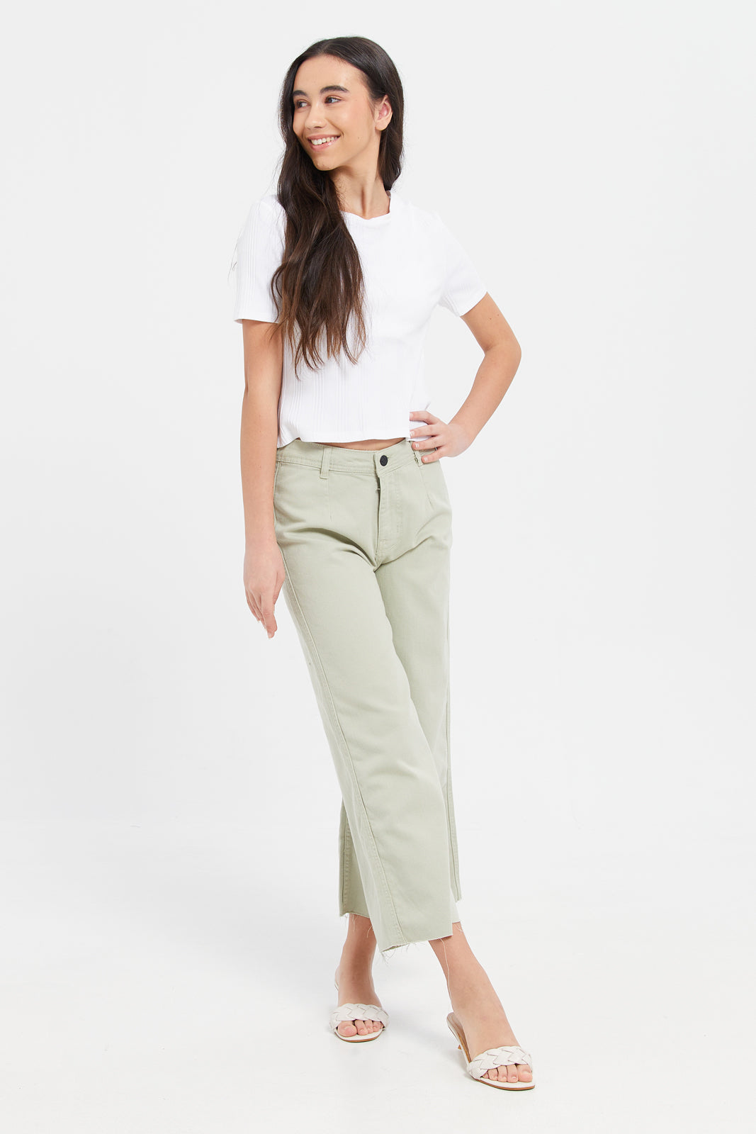 

Senior Girls Green Wide leg Jeans