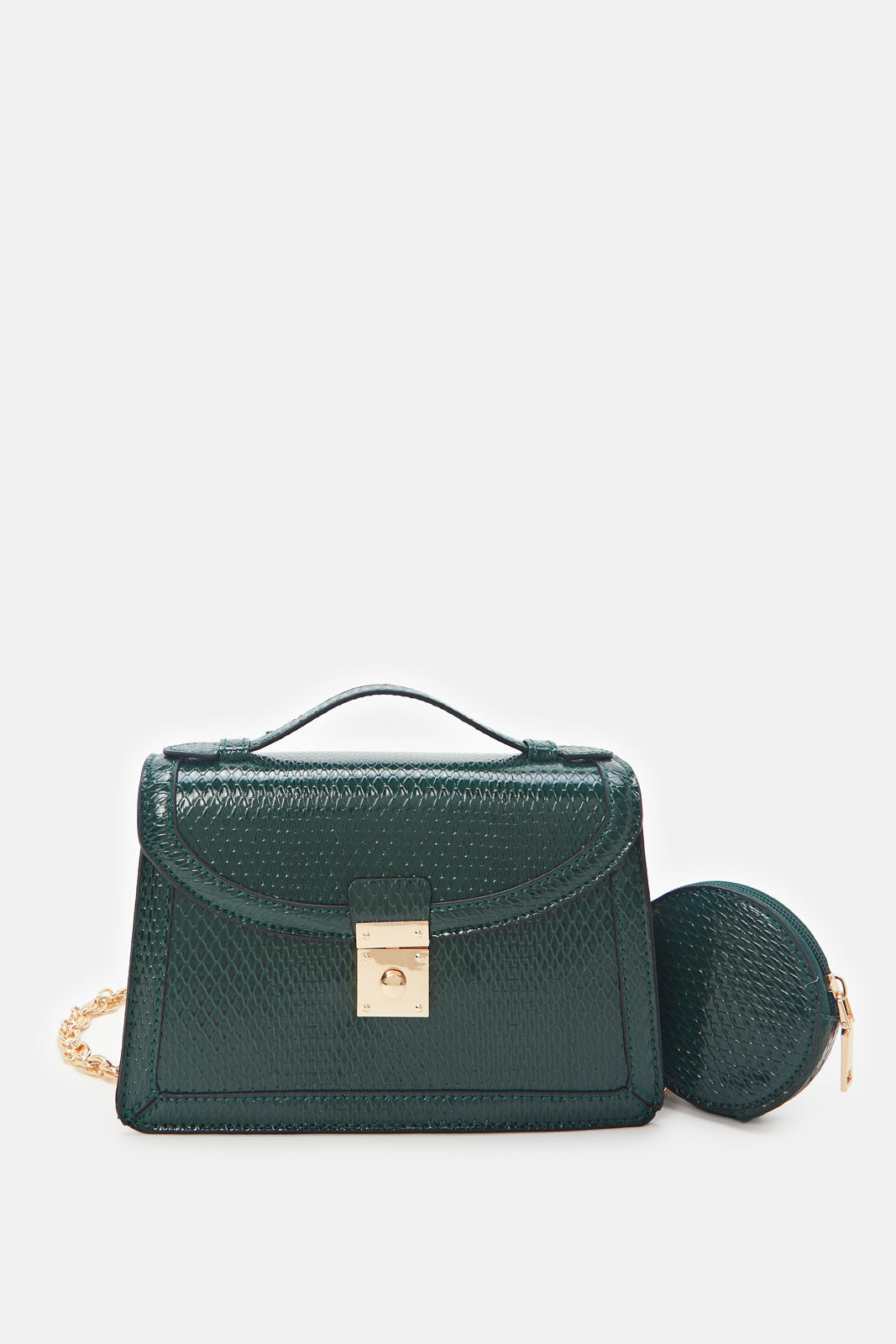 

Women Olive Crossbody Bag With Embellished Chain