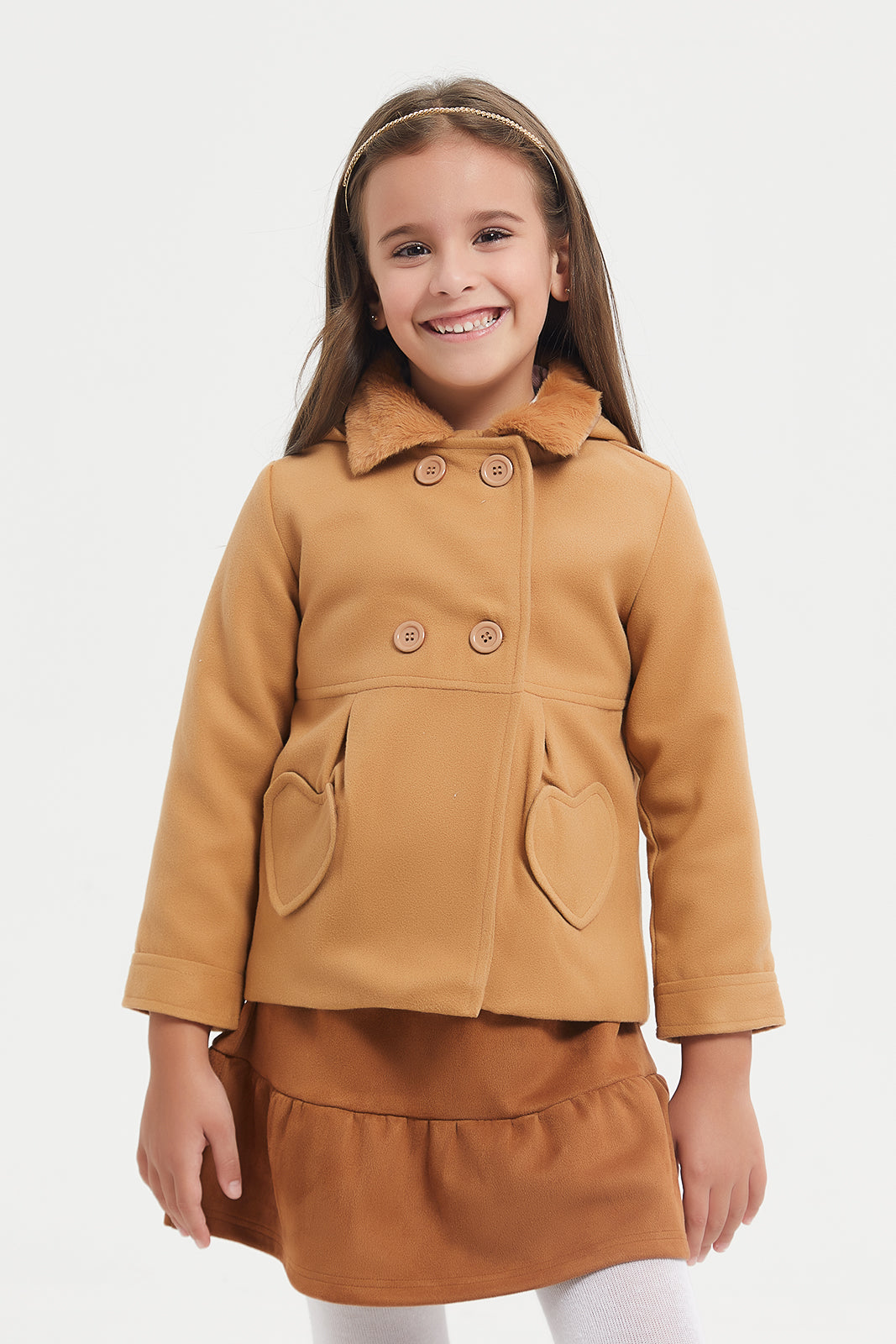

Girls Brown Hooded Melton Jacket