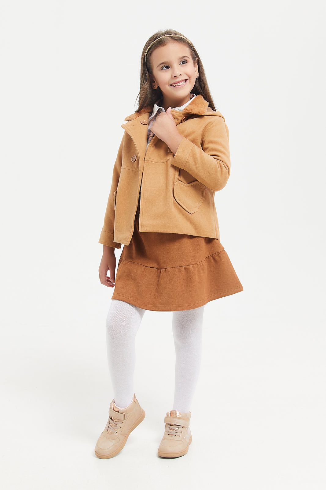 

Girls Brown Hooded Melton Jacket