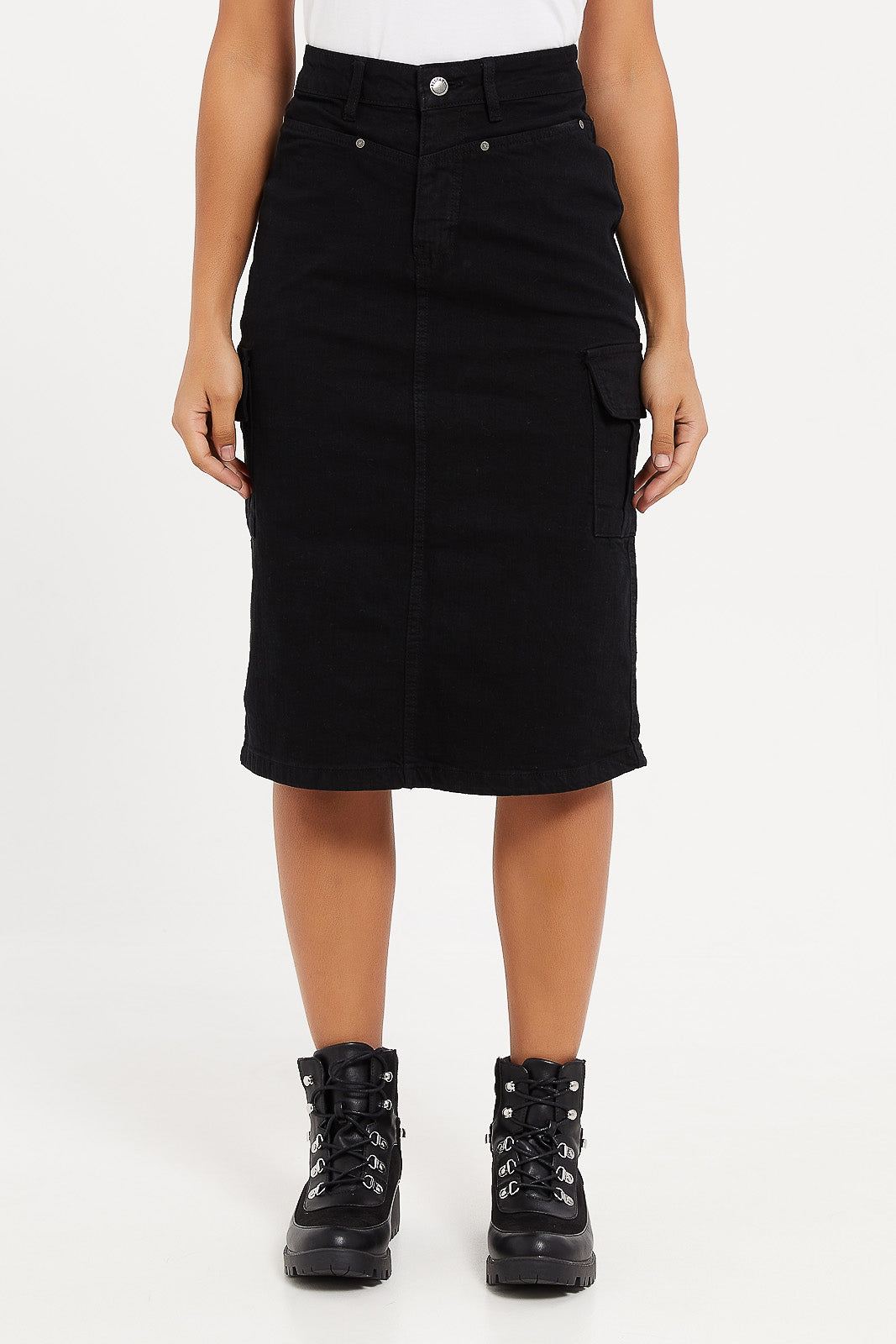 

Women Black Button Front Cargo Skirt