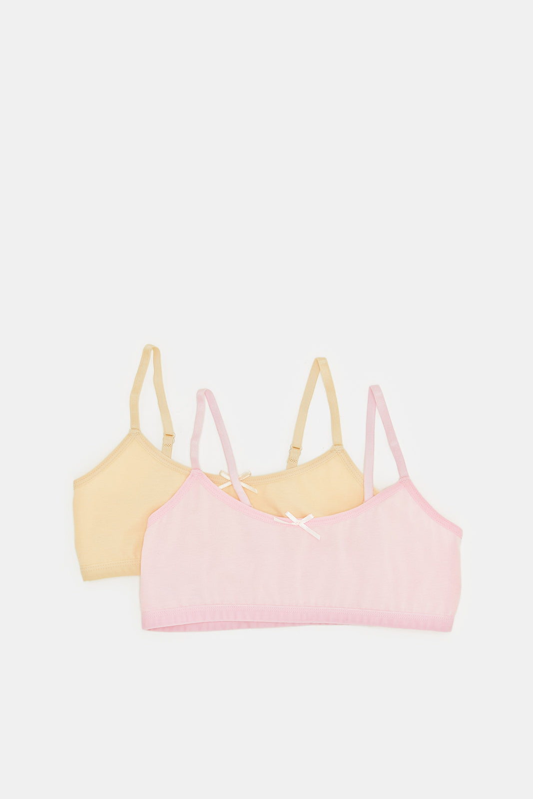 

Senior Girls Pink And Yellow Plain Soft Bra (2 Piece)