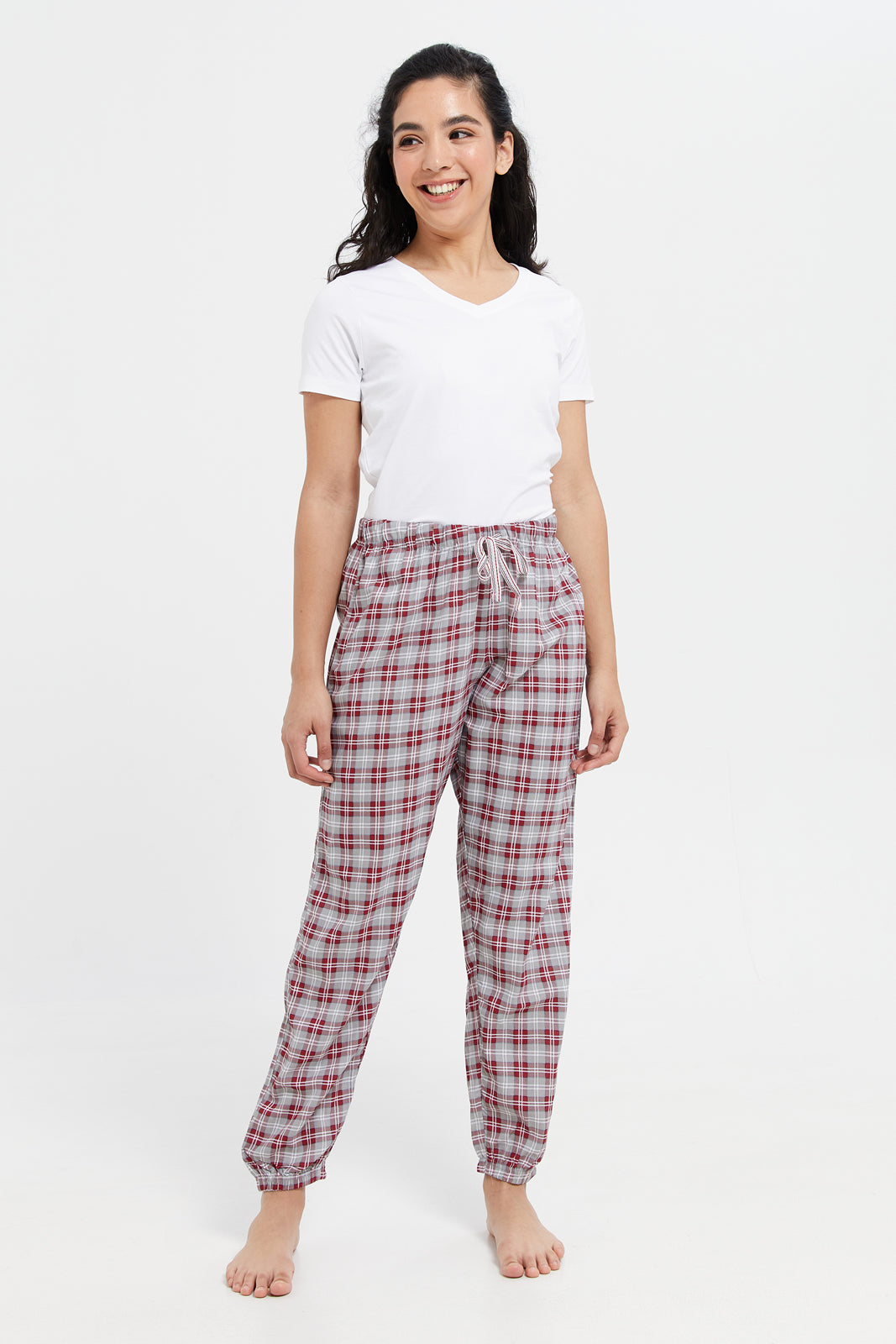 

Women Red Checkered Pajama Bottom