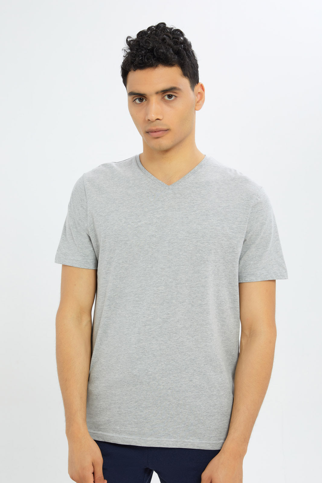 

Men Grey V-Neck Basic T-Shirt