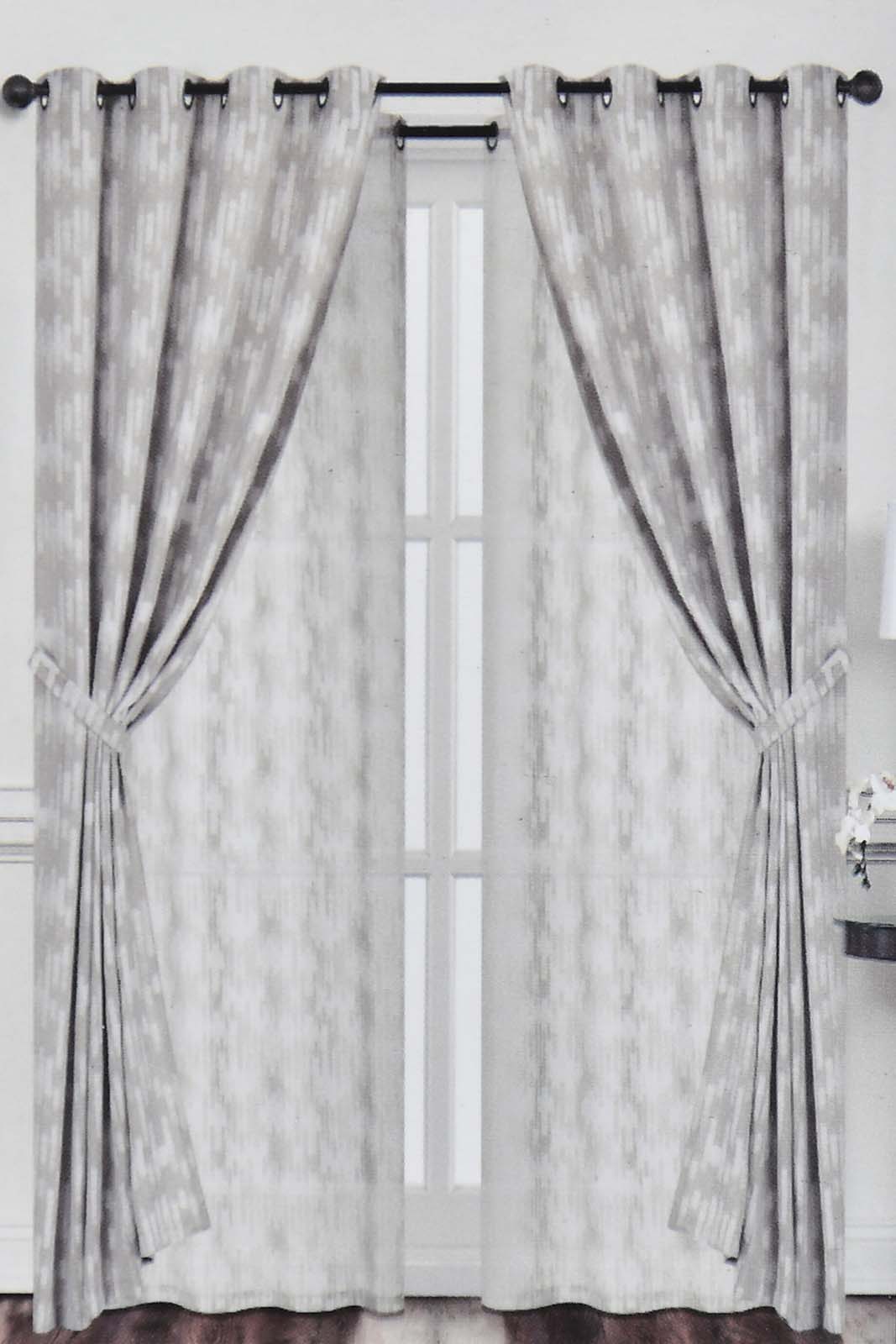 

Beige Jacquard Curtains With Sheers (4 Piece)