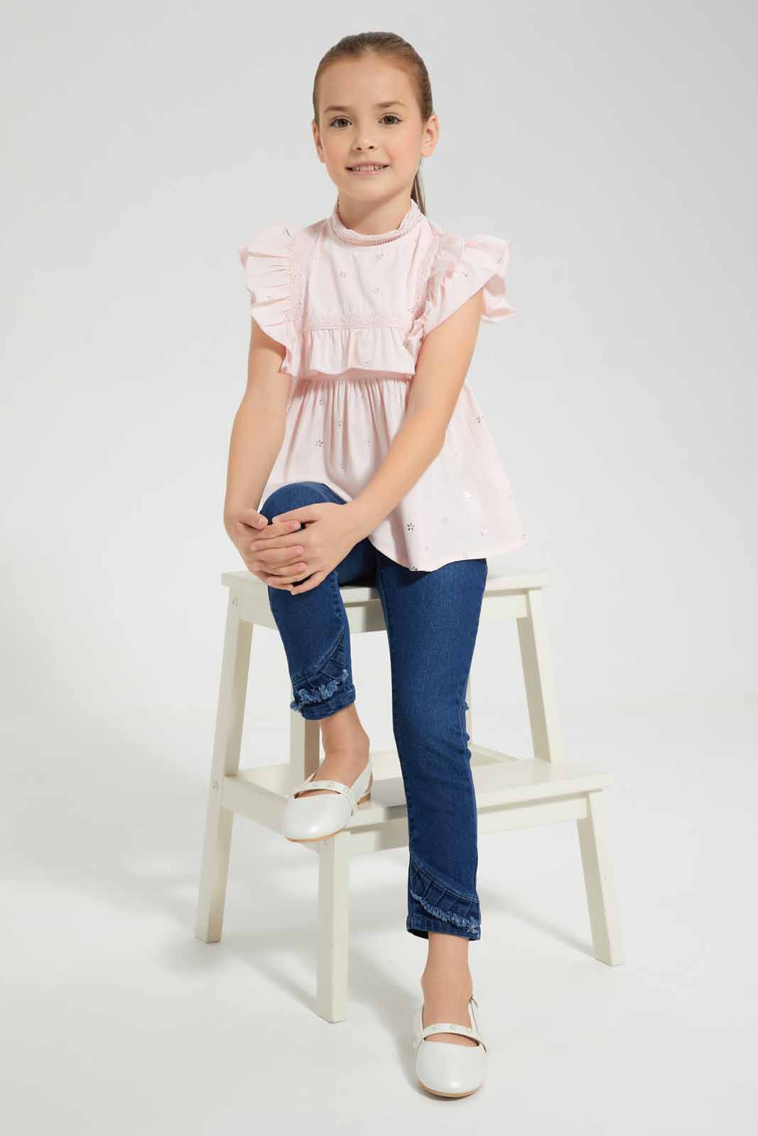 

Pink Foil Ruffle Blouse