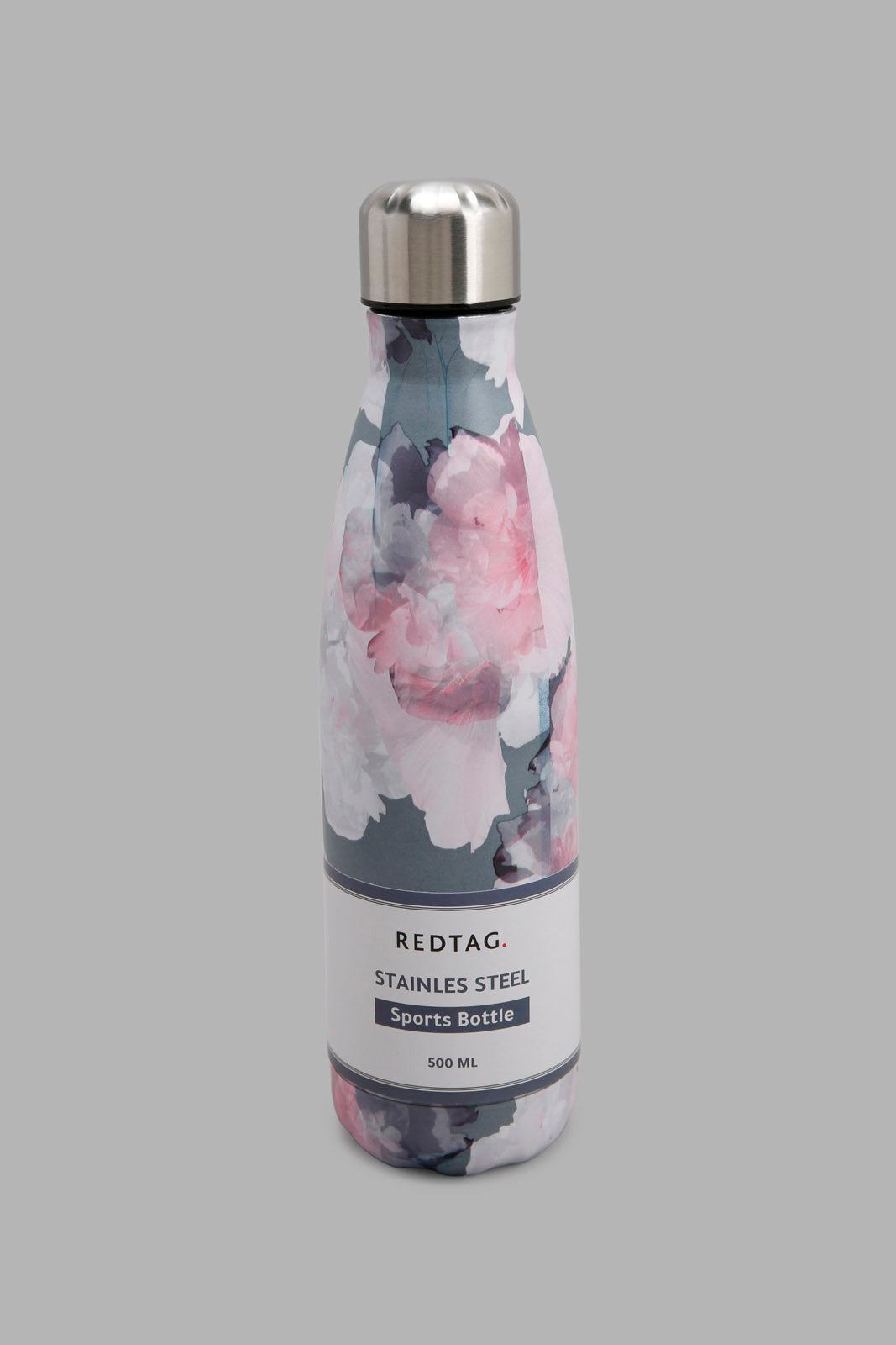 

زجاجة ماء ستانليس ستيل باللون الوردي والرمادي مطبوعة بأزهار (500 مل)