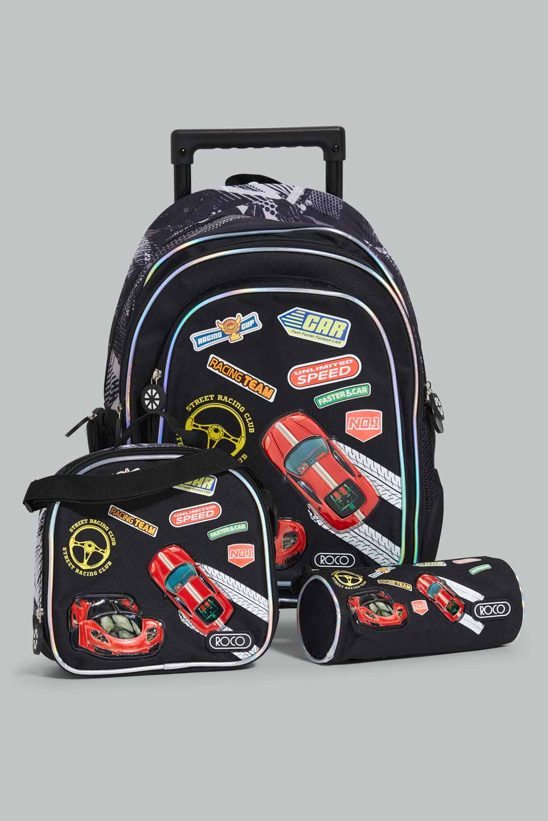 

Black And Red Car Print Trolley Bag Set (3 Piece)