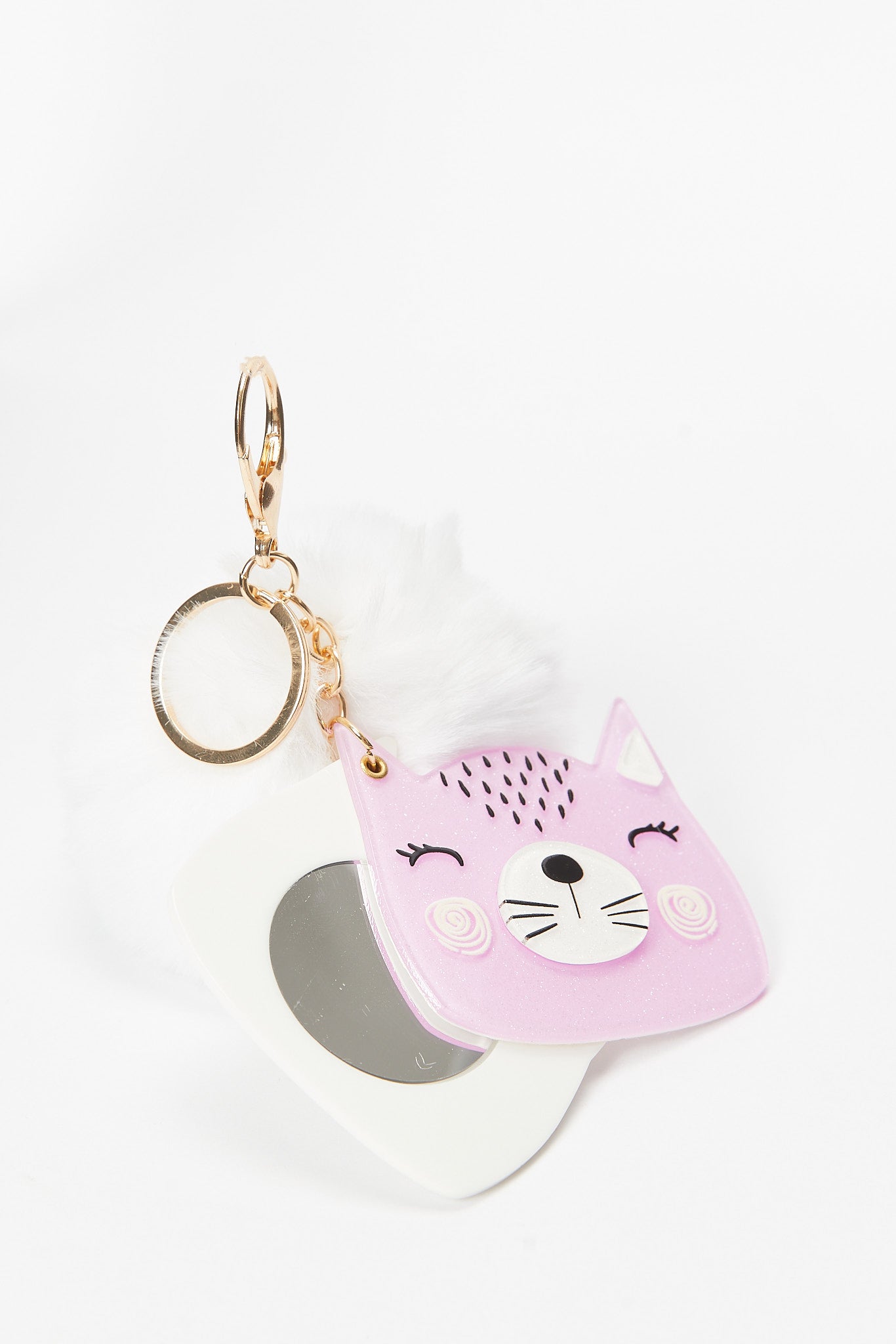 

Pink Cat Embellished Mirror Keychain For Bag