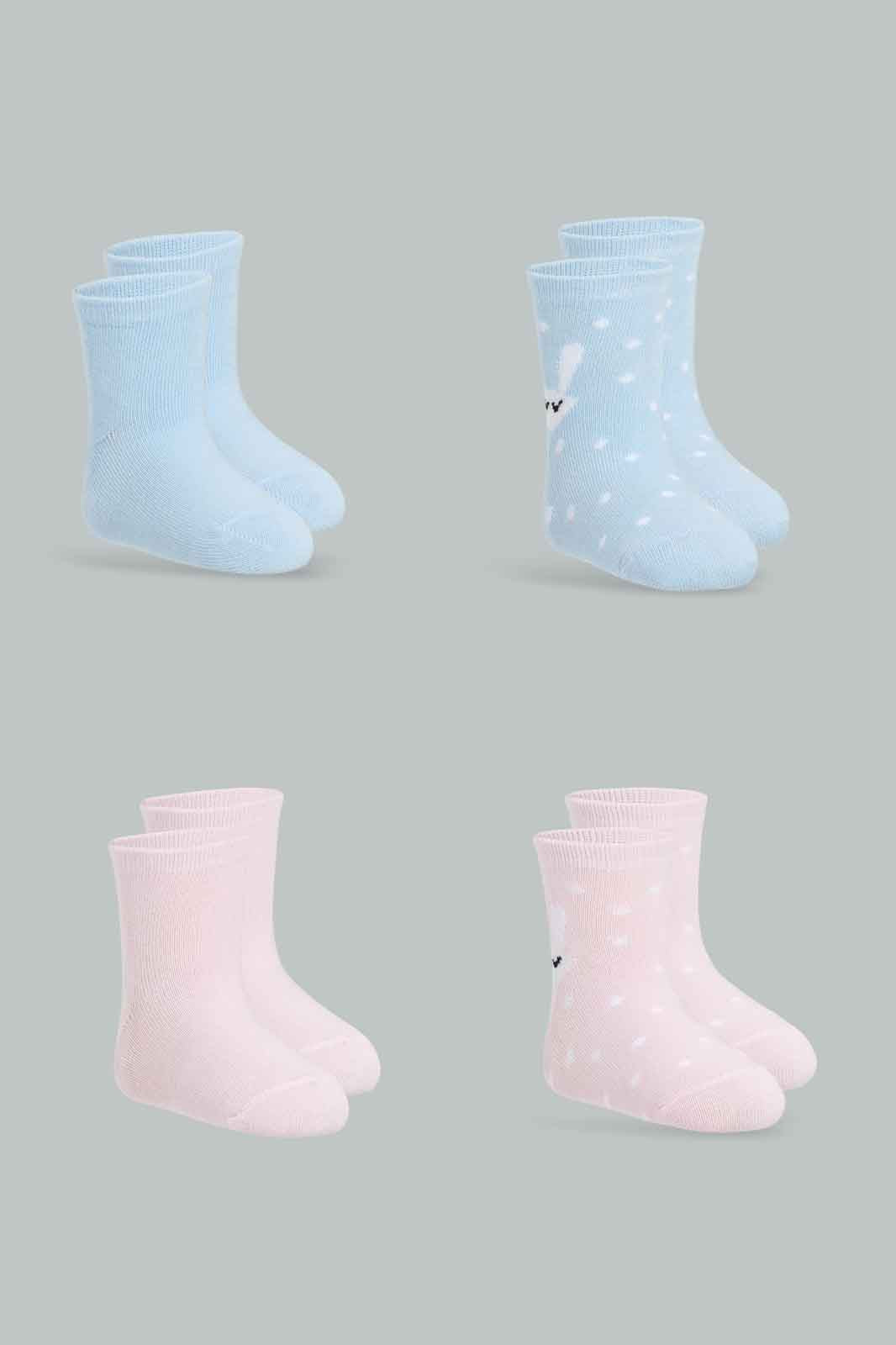 

Baby Girls Pink And Blue Bunny Crew-Socks Set (Pack of 4)