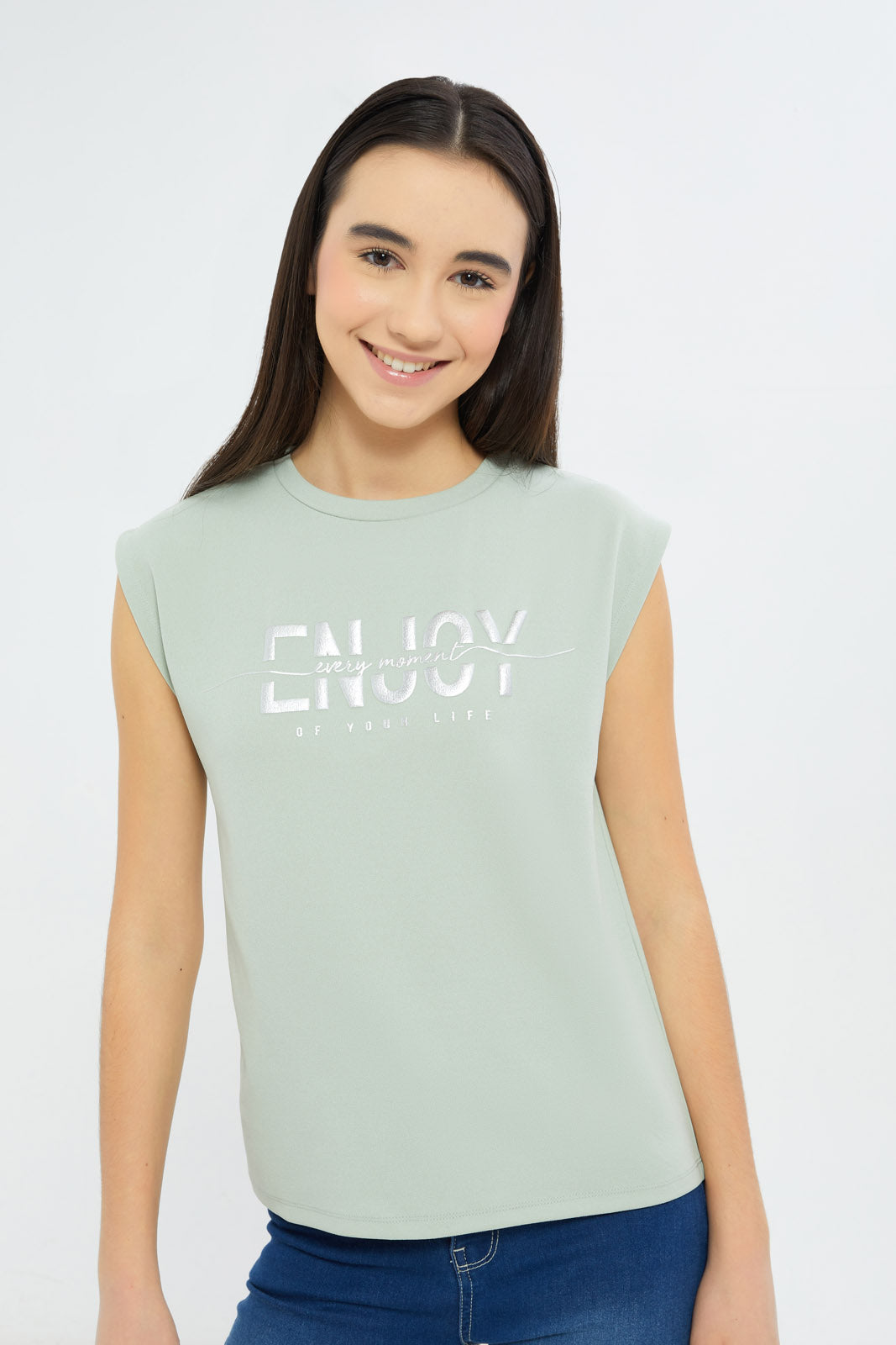 

Senior Girls Mint Enjoy Print Top