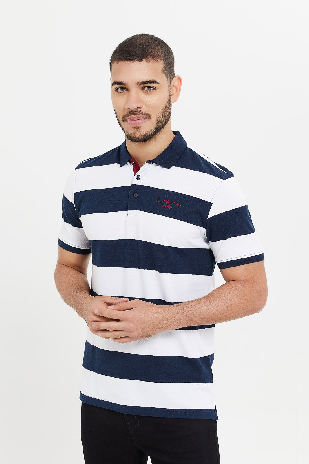 

Men Navy And White Stripe Polo Shirt