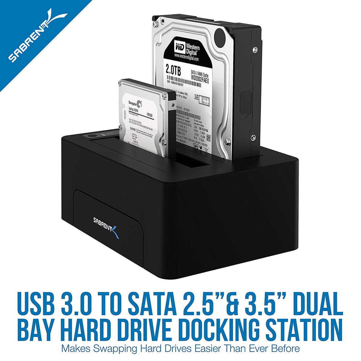 USB 3.0 to SATA Dual Bay Hard Drive Docking Station for 2.5&quot; or 3.5&quot; HDD, SSD