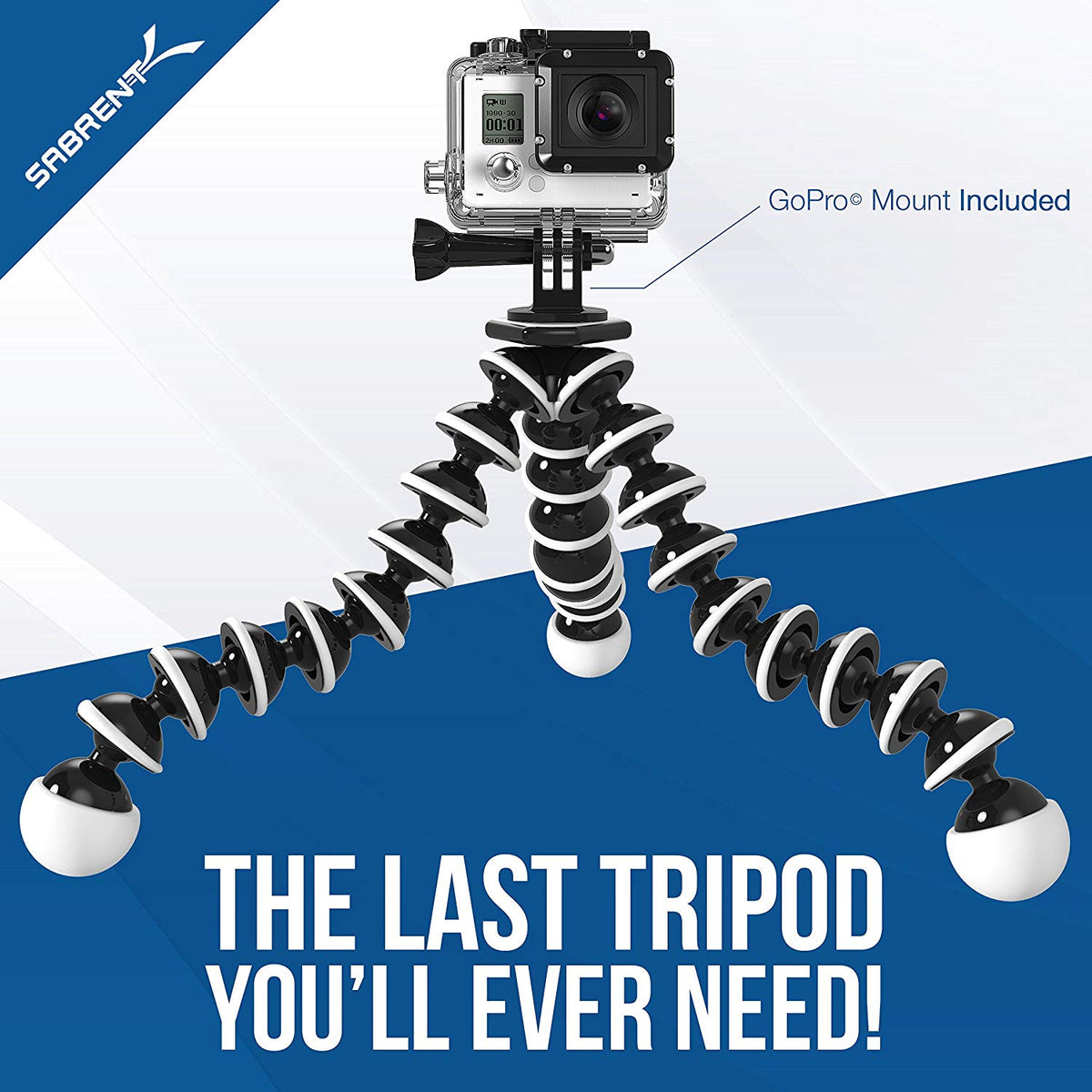 Flexible Tripod For Standard Tripod Mount (GoPro Mount Adapter Included)