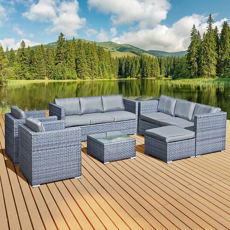 9 seater grey rattan garden furniture