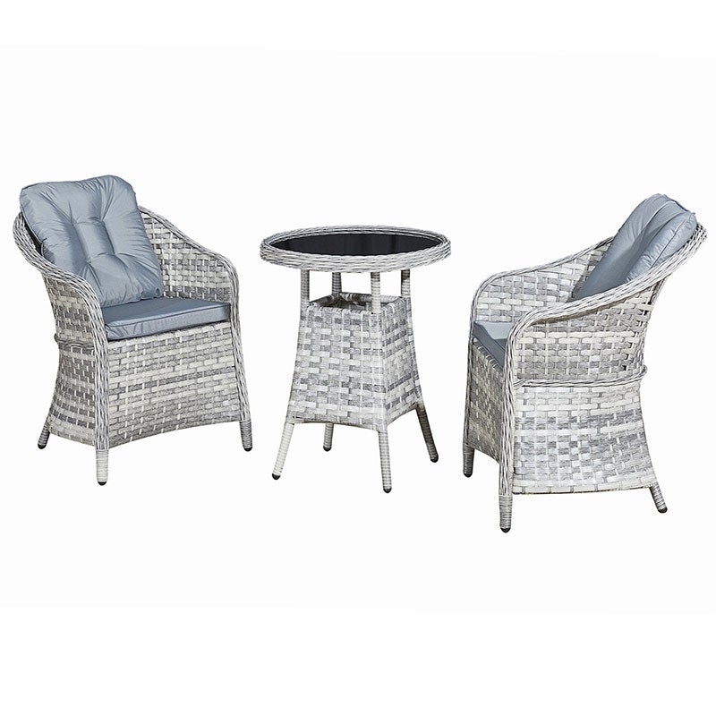 2 seater rattan bistro dining set grey