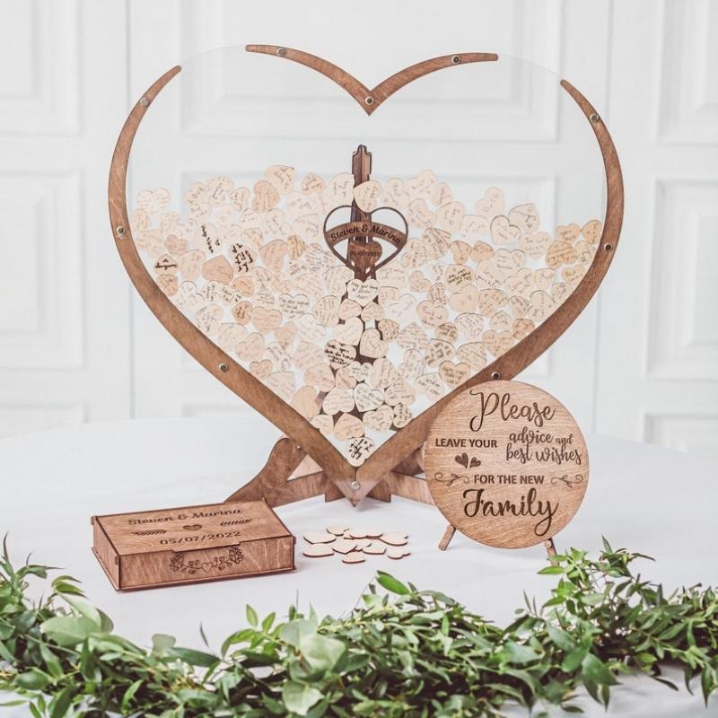 wedding guest book alternative love frame with 100 wooden hearts 