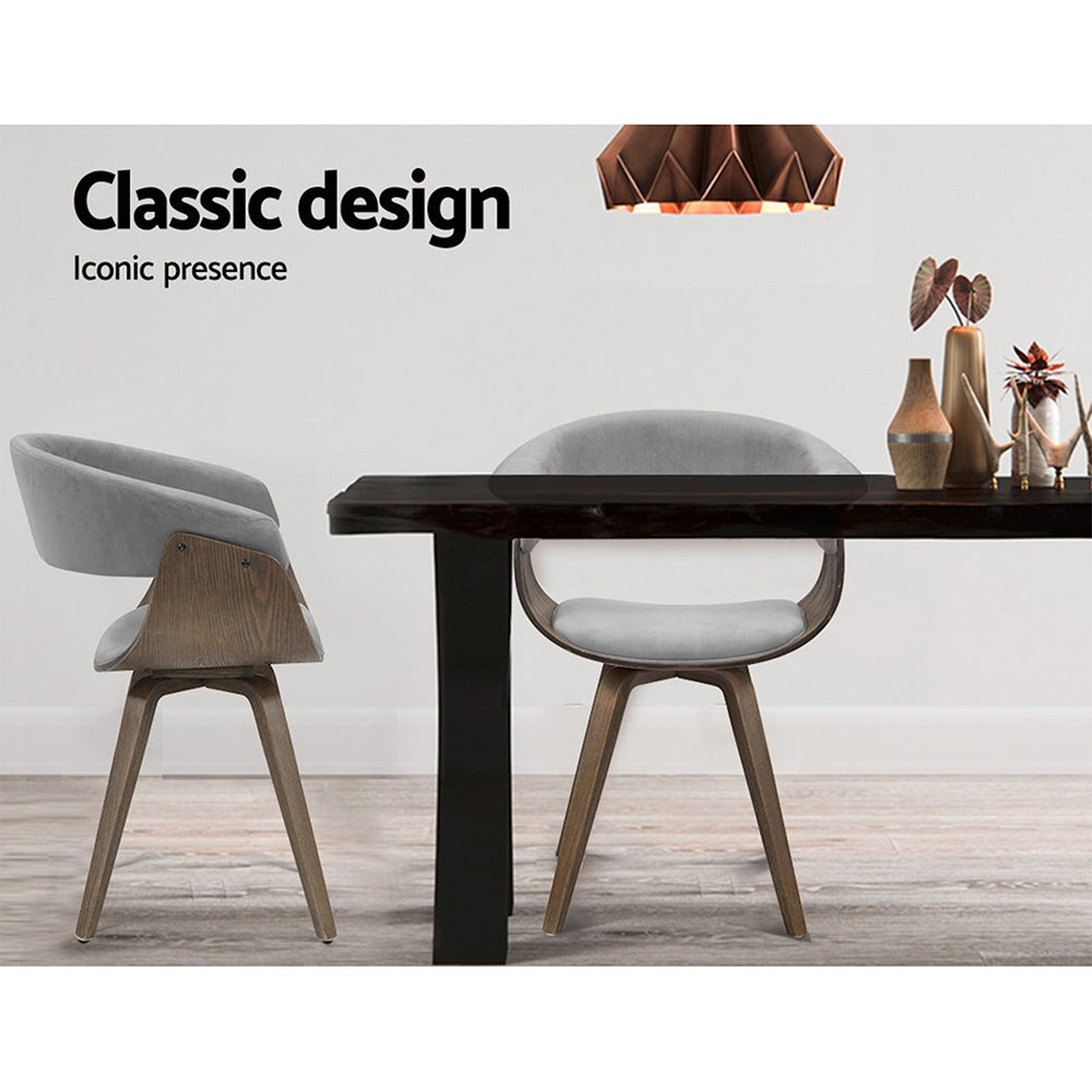 Artiss Dining chairs Bentwood Chair Kitchen Velvet Fabric Timber Wood Retro Grey