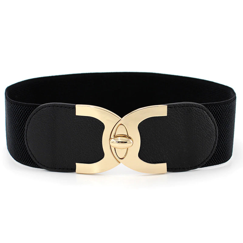 Brede elastische Taille riem 6 cm met draaiknop sluiting - zwart