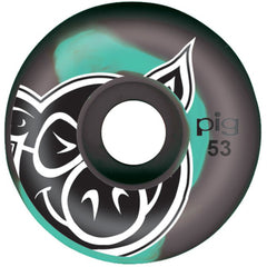Pig Head Swirls Skateboard Wheels - Teal/Grey - 53mm (Set of 4)