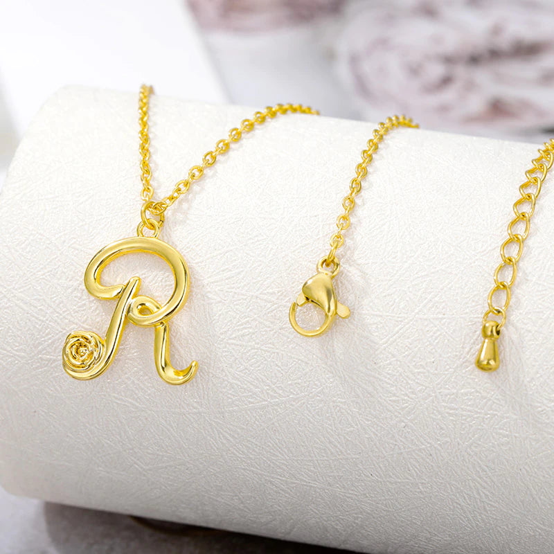 Rose Flower Initial Stainless Steel Necklace