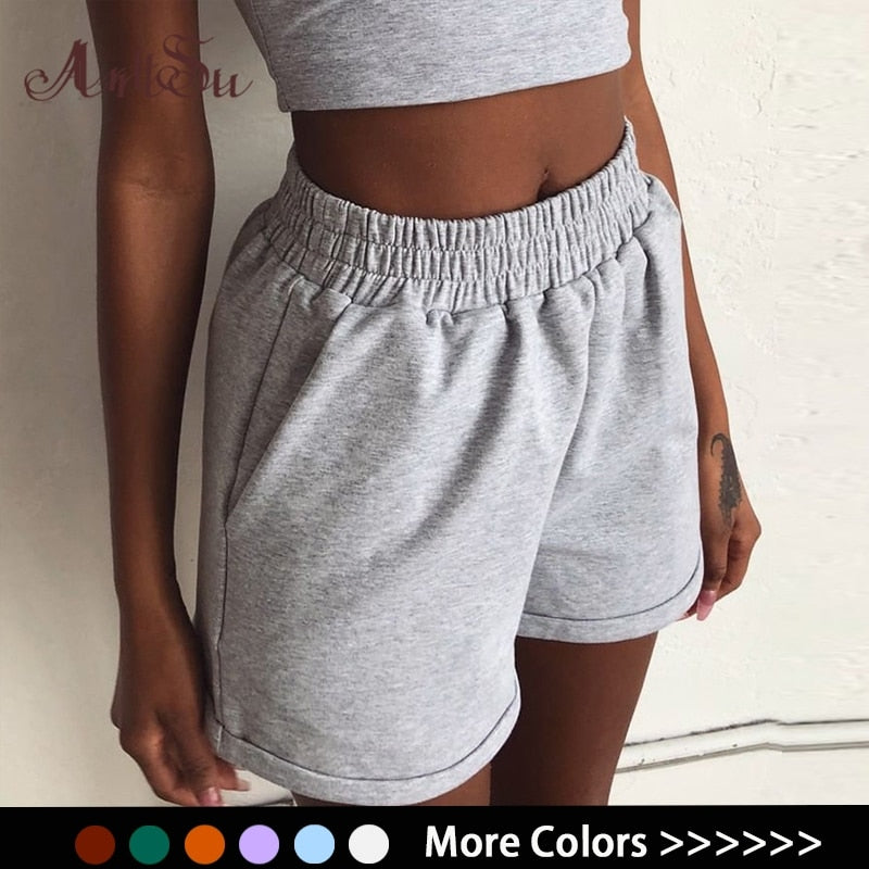 Solid Cotton Sport Casual Shorts