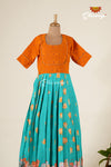 Ramar Green With Orange Pichwai Lotus Long Gown For Girls !!!