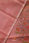 Peach Floral Kantha Work Embroidered Chanderi Saree For Women